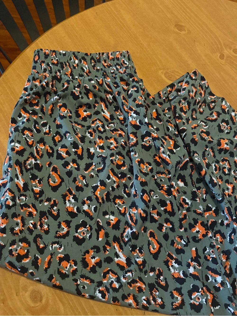 SHEIN Olive Green Leopard Midi Skirt with Orange & Black Accents